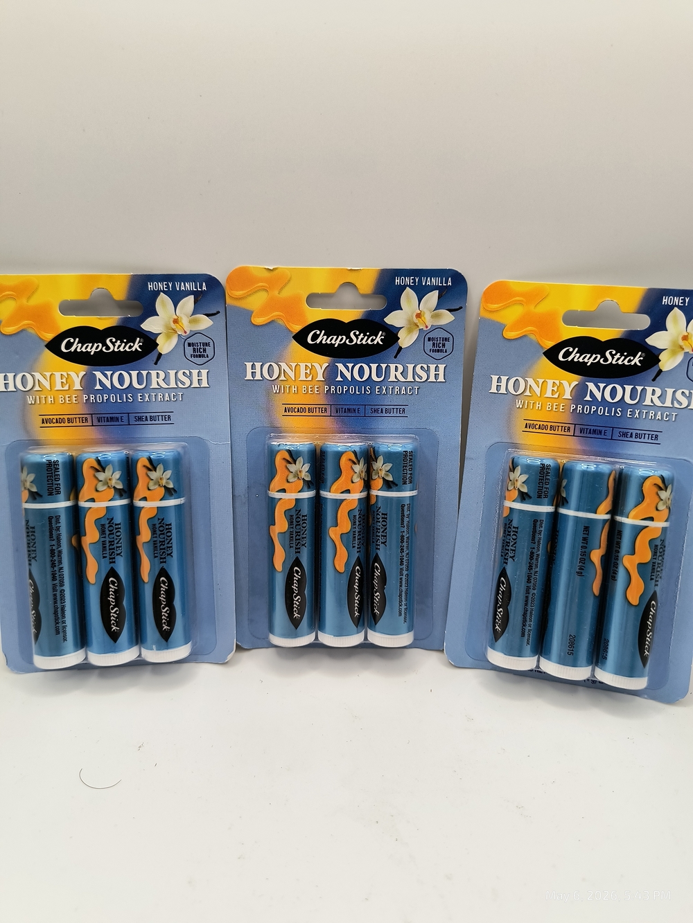 ChapStick Honey Nourish Lip Balm - Honey Vanilla (3-Pack X 3) Bee Proplis Extrac
